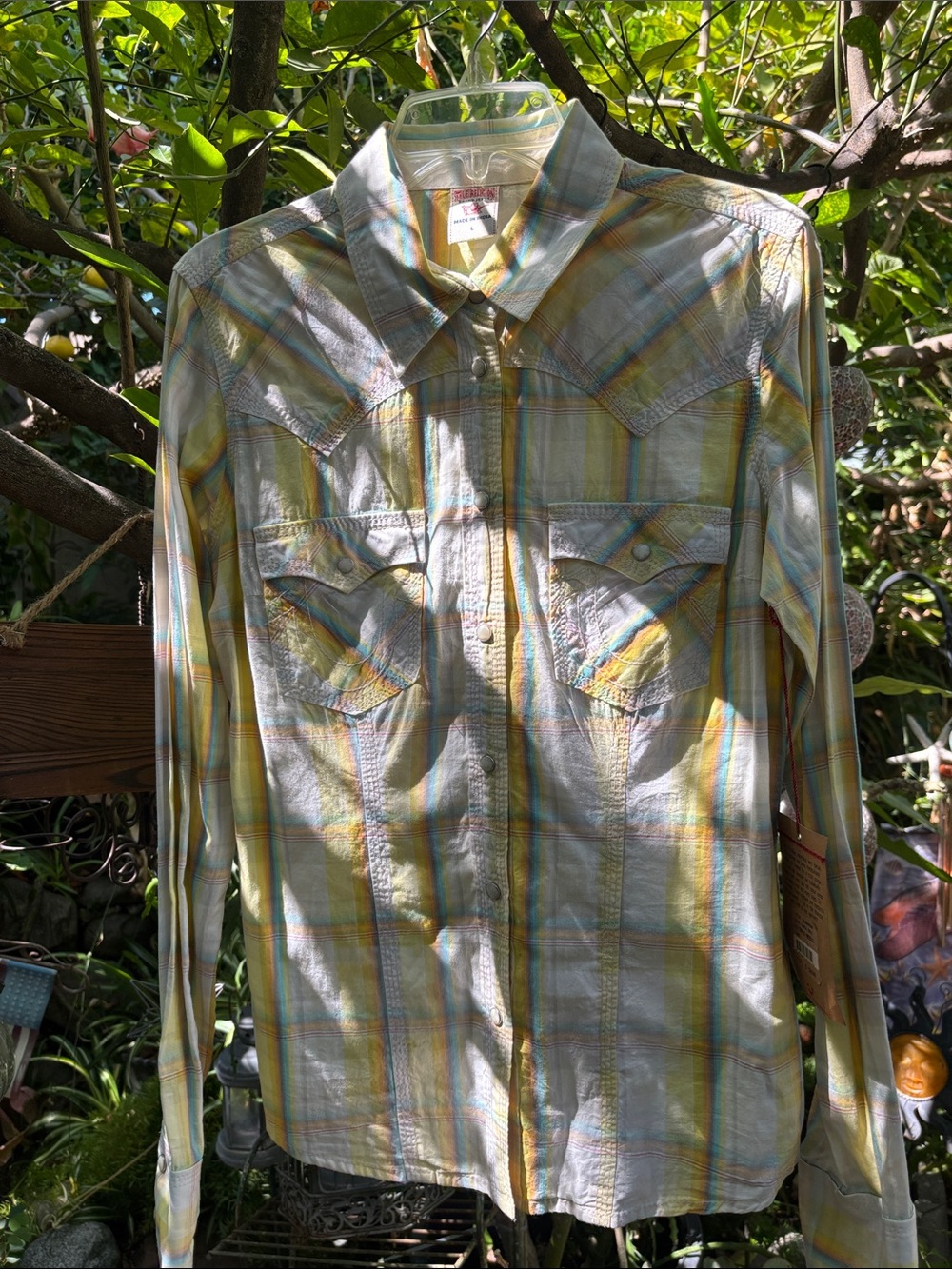 True Religion Plaid Button-Up Shirt in Yellow, Blue, Green